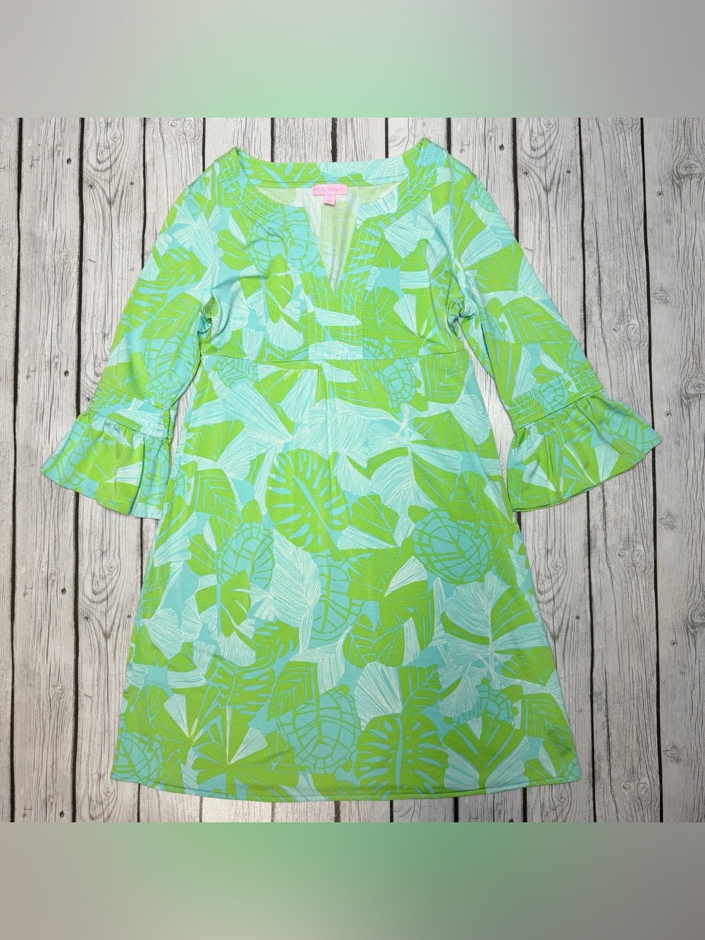 Lilly Pulitzer Women's M Twyla Dress Love Me Or Leaf Me Silk Blend Bell Sleeve